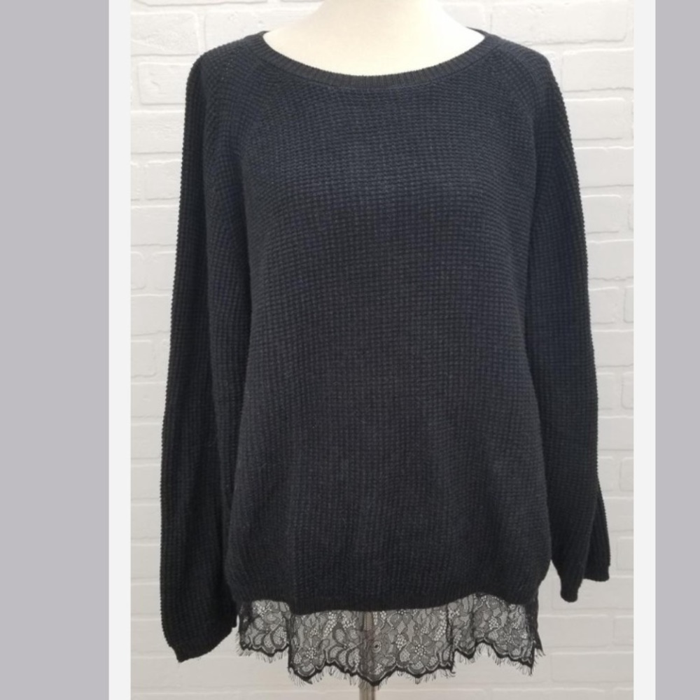 Wrap of London knit gray sweater lace hem oversize